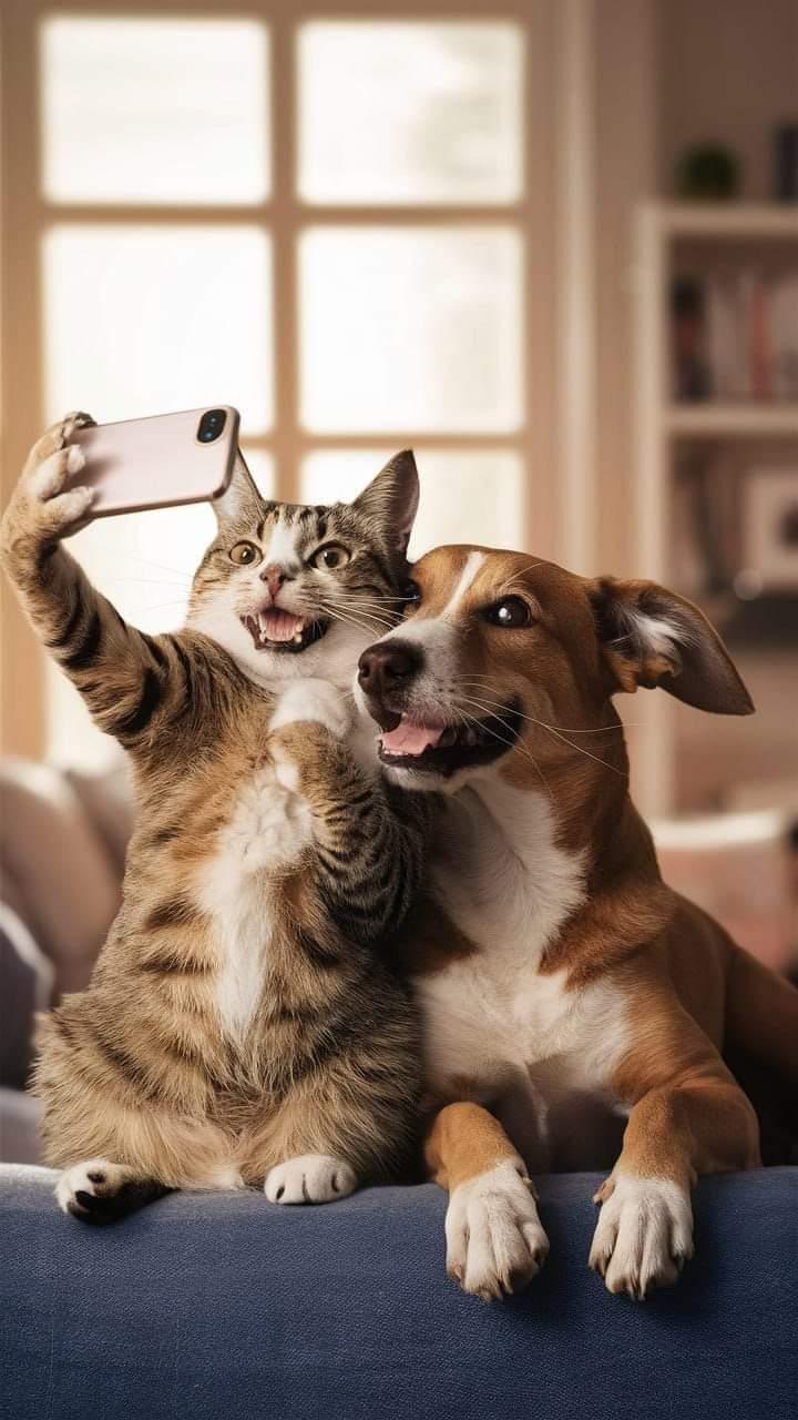 cat and dog taking a selfie